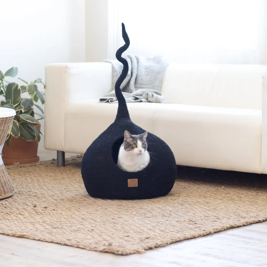 Deluxe Handcrafted Felt Cat Cave with Tail