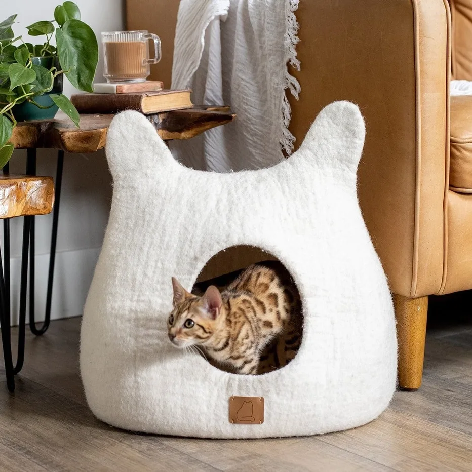 Whimsical Cat Ear Felted Wool Cave Bed — photo 2